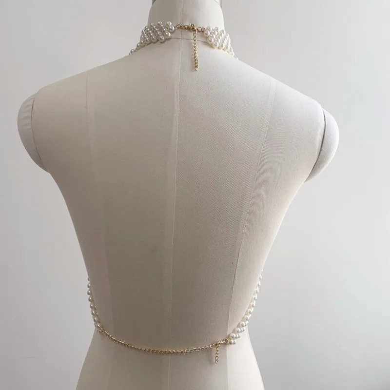 Pearl body chain jewelry handmade strapless bra suitable for female brides wedding dresses beach nightclubs pearl waist chain 241116