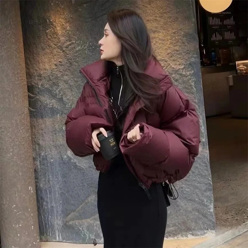 2024 Korean Parkas Puffy Coat Bomber Fashion Winter Thick Warm Simple Shorts Coats Streetwear All Match Chic J 241108
