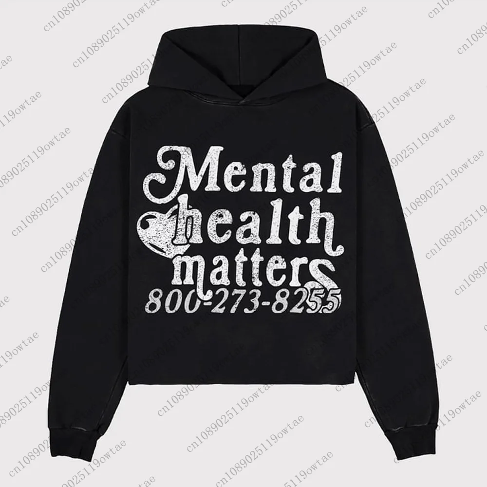 Mental Health Matters Graphic Print Pullover Hoodie Mens Oversized Street Trend Style Hoodie Causal Sweatshirt For