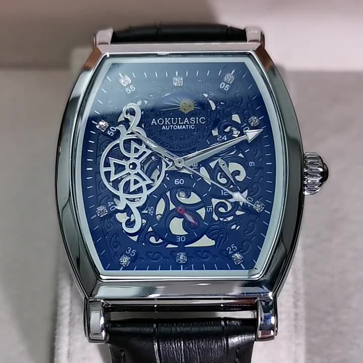 Automatic mechanical watch skeleton through the bottom watch men's waterproof luminous leather butterfly buckle dial diameter 46mm thickness 12mm