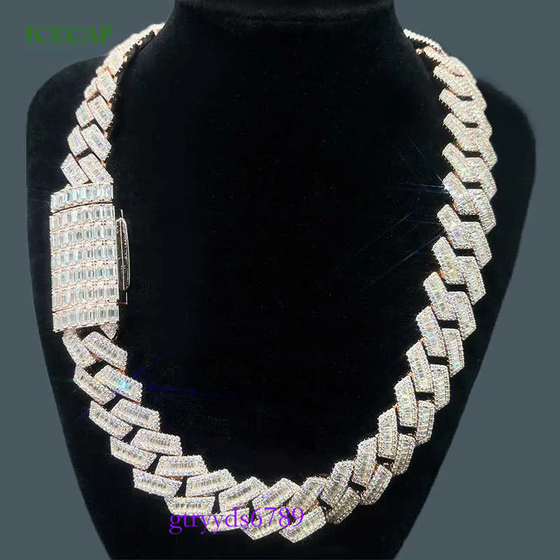 necklace moissanite chain Custom Hip Hop Jewelry 10k Real Gold Plated Cuban Chain Full Baguette Cut White d Vvs Past Dia Tester
