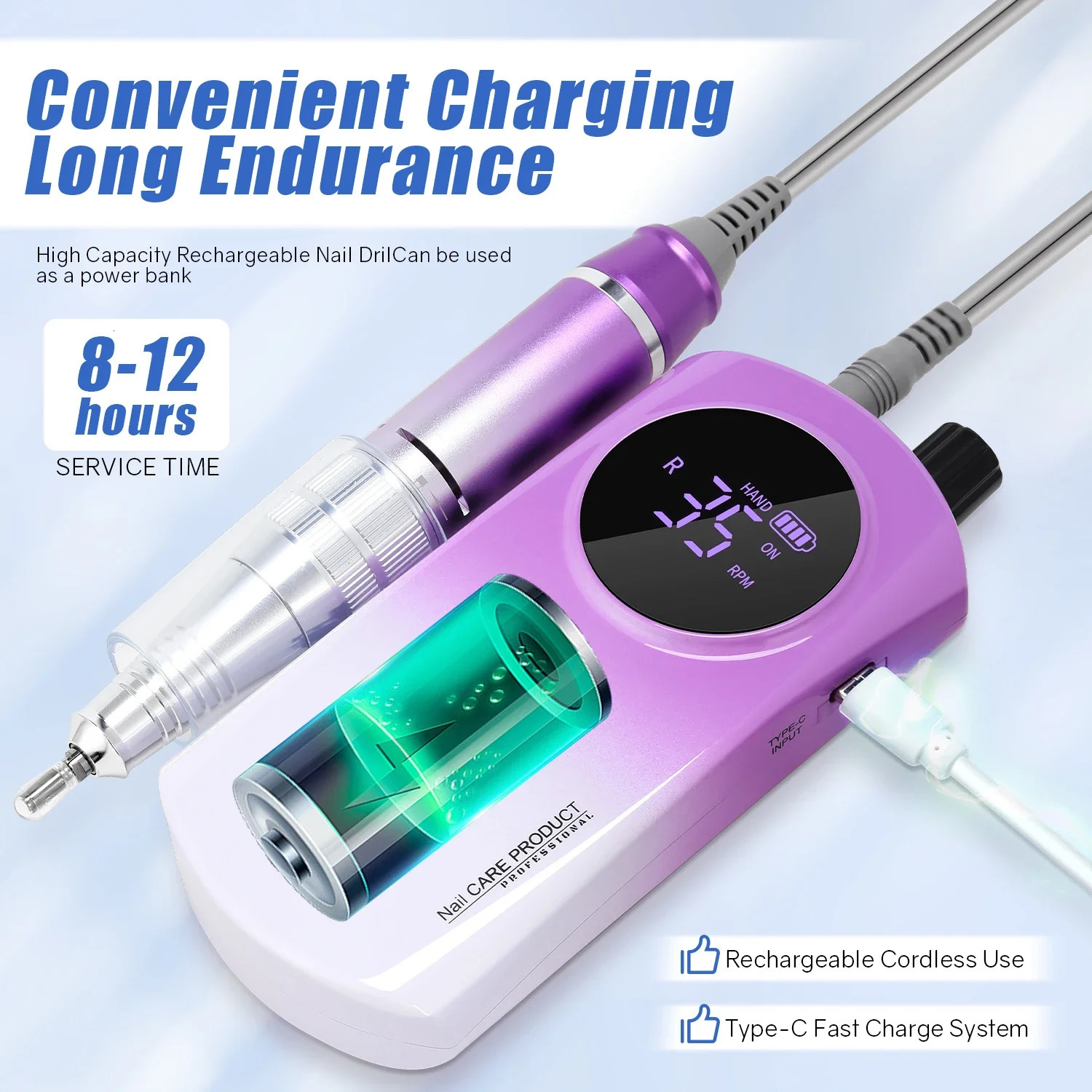 35000RPM Rechargeable Electric Nail Drill Machine Set Professional Nails Polish Sander File Accessories Kit for Manicure Tools 241115