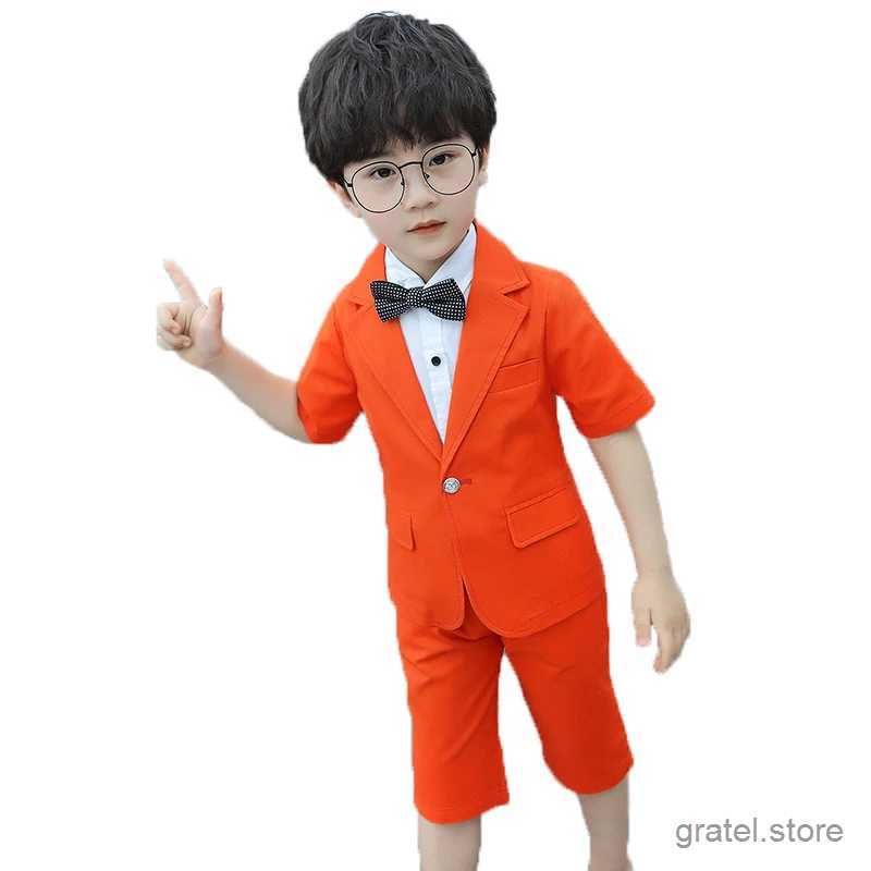 Suits Wedding Suit For Boys Kids Formal Set Summer 2pcs Short Sleeve Blazer+Shorts Children Wedding Birthday Prom Gift Clothing Set