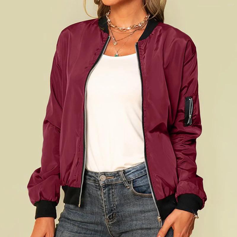 Women's Jackets Zippers Women Solid Spring Autumn Fashion Casual Coats Jacket With Pockets Lightweight Long-Sleeved Top Outerwear