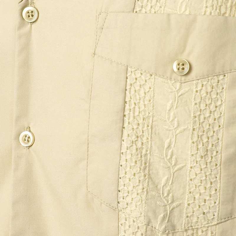Men's Casual Shirts White Cuban Camp Guayabera Shirt Men Stylish Embroidered Woven Button-Down Mens Mexican Caribbean Style Beach 2XL 240416