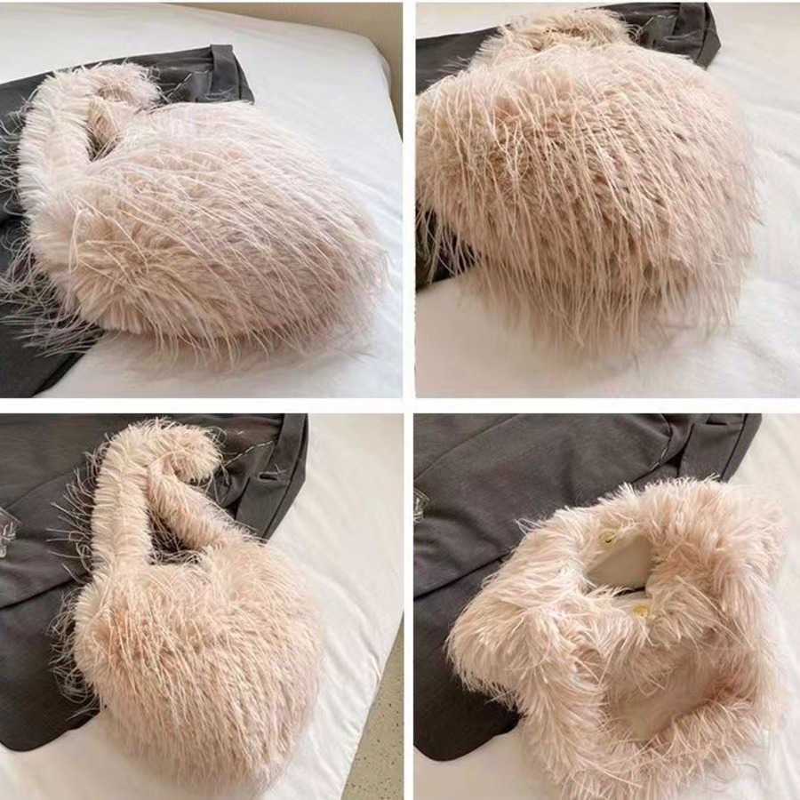 Autumn Winter Heart Shaped Designer Bag Spicy Girl Large Capacity Shoulder Bags Tassel Plush Crossbody Bags 241104