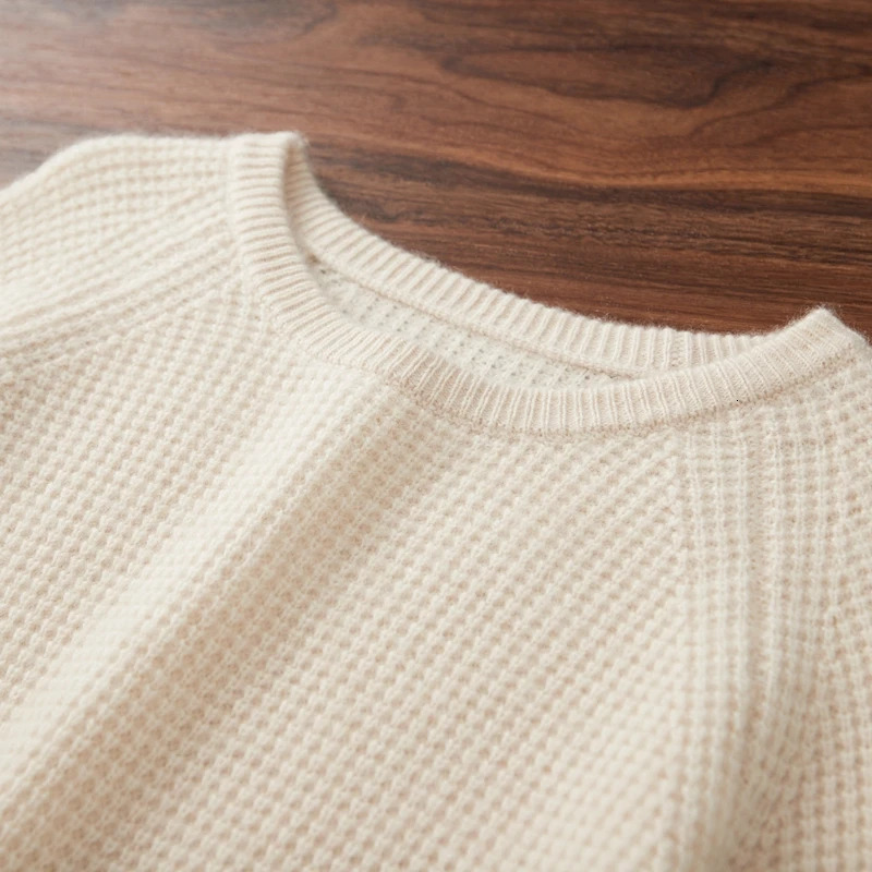 100% pure cashmere sweater mens knitted round neck with floral pattern autumn thick long sleeved solid color clothing 241115