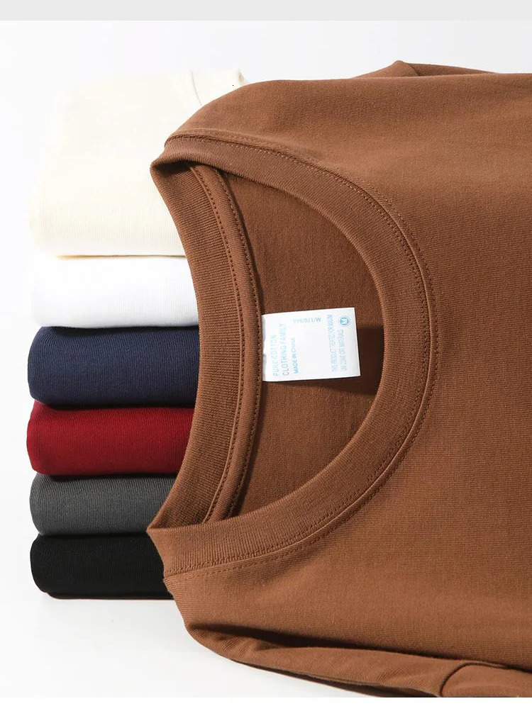 300GSM Heavyweight Autumn Long Sleeves T Shirt for Men 100%Cotton Plain Shirt O-Neck White Tops Oversized Mens Clothing 240409