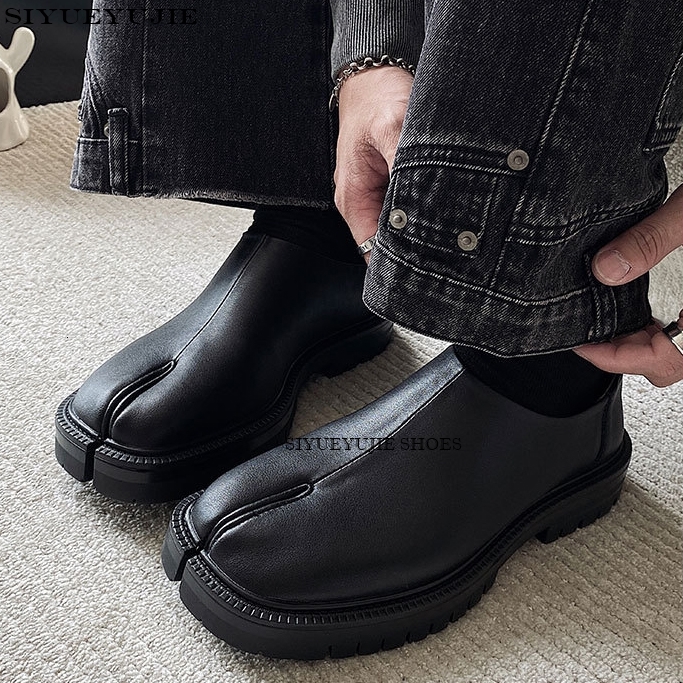 Split Toe Tabi Loafers Men's Single Platfrom Women Leather Soft Soles Solid Color Flats Casual Men Shoes