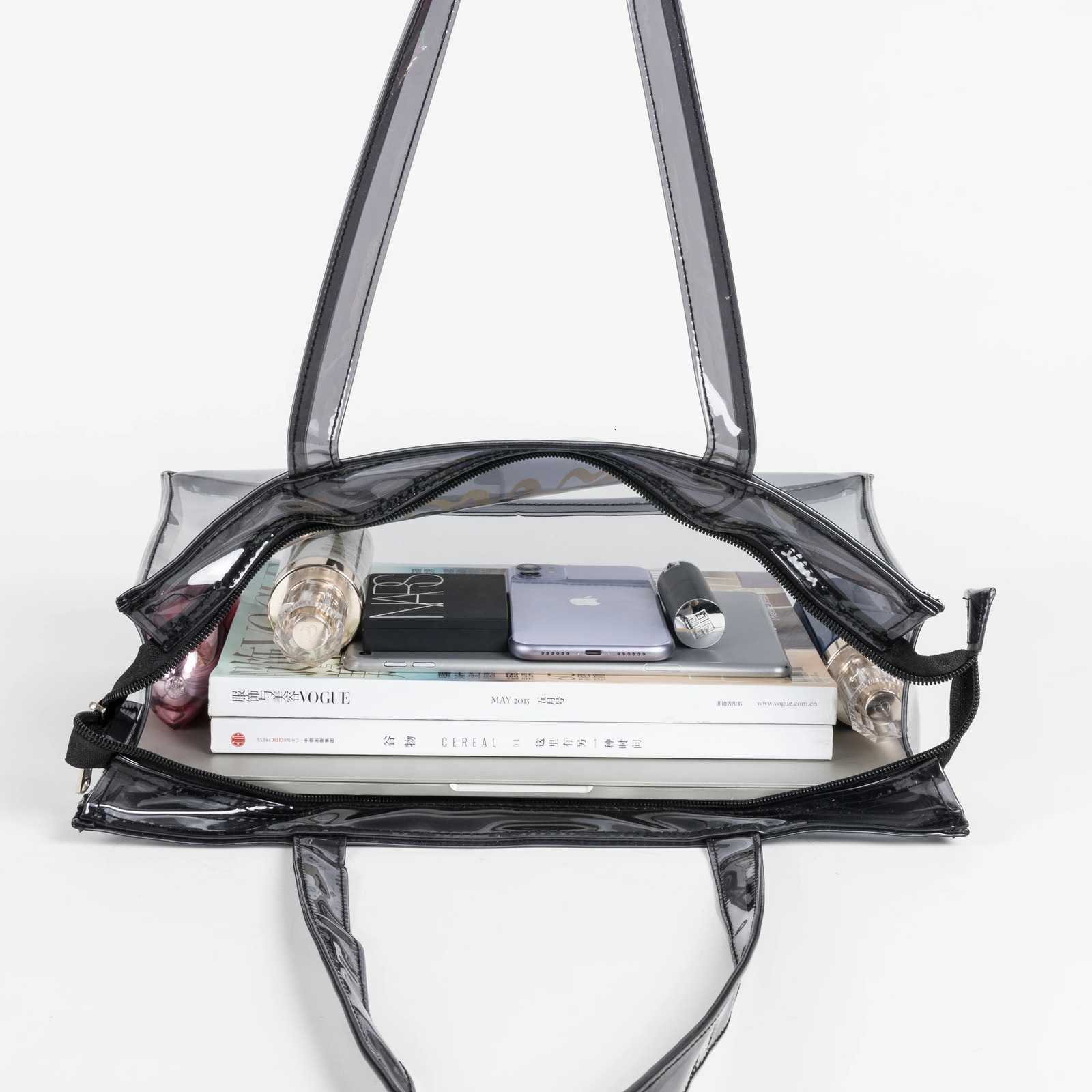 London style transparent PVC handbag shopping bag environmentally friendly signature transparent shopping handbag and gym womens beach work bag 241115