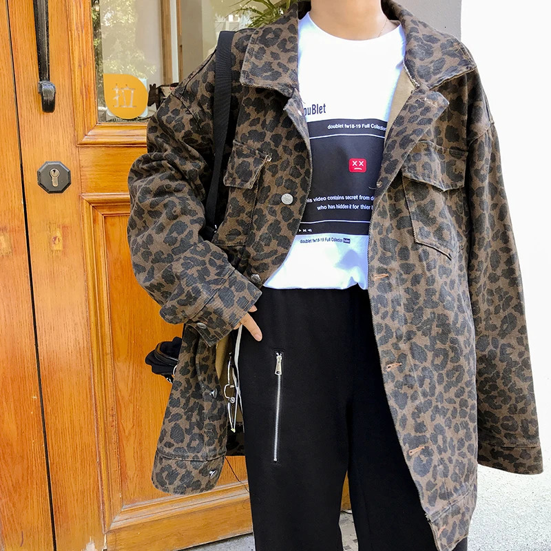 Camouflage Retro Denim Single breasted Jacket Womens Leopard Print Jacket Waiver wq974 dropship 241115