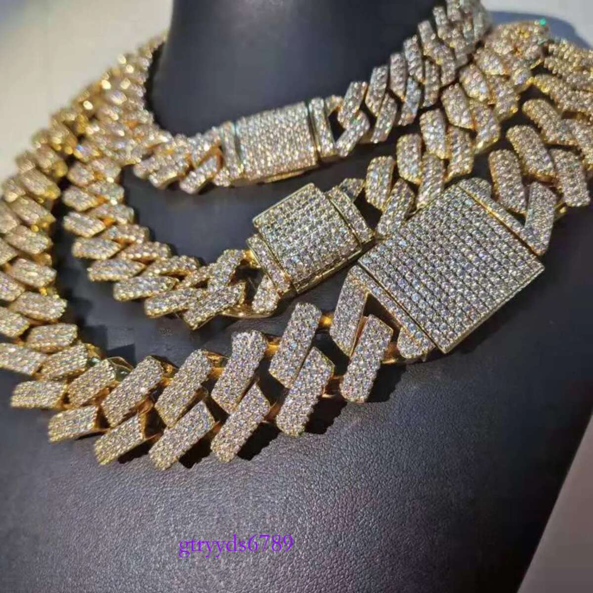 necklace moissanite chain 14k Gold Plated Cz Iced Out Dia Hip Hop Jewelry Necklace Cadena Cubana Men Cuban k Chain