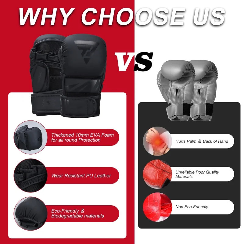 Professional MMA Boxing Gloves PU Leather MMA Fighting Martial Arts Boxing Gloves Karate Muay Thai Training Gloves Mens 241116