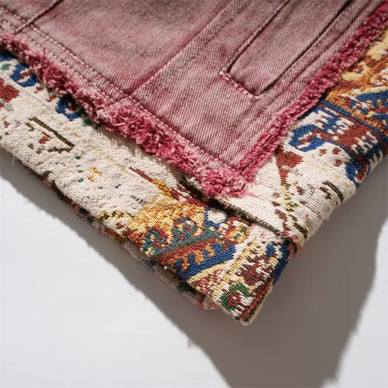 Pink denim jacket mens patchwork embroidered loose Harajuku couple jacket autumn Y2k street hip-hop denim jacket spring 241115