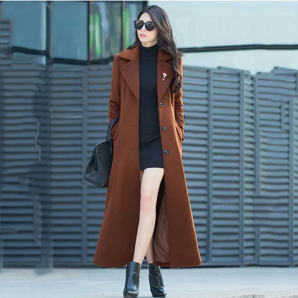 Fashion wool coat womens wool coat winter slim fit Hepburn style extra long knee temperature coat womens trend. 241115