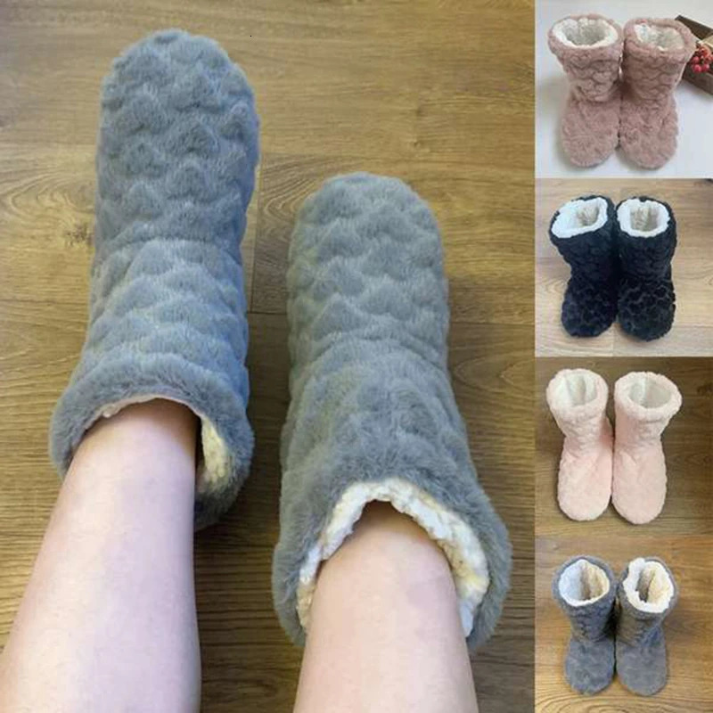 Winter Adult Men And Women Thick Warm Floor Shoes High Tube NonSlip Indoor Cotton Shoes Plush Home Slippers Shoes Women Girl 241115