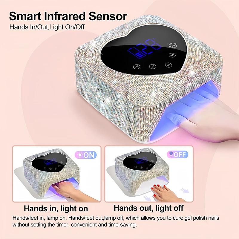 Rechargeable UV LED Nail Lamp 72W Cordless UV Light for Nails With Rhinestone Heart Shaped Manicure Pedicure Machine Nail Tools 240416