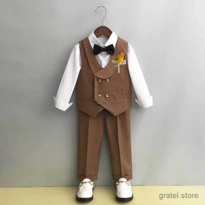 Suits Children Formal Blazer Vest Pants Bowtie Photograph Dress Newborn Baby Boys 1 Year Birthday Suit Kids Wedding Party Show Costume
