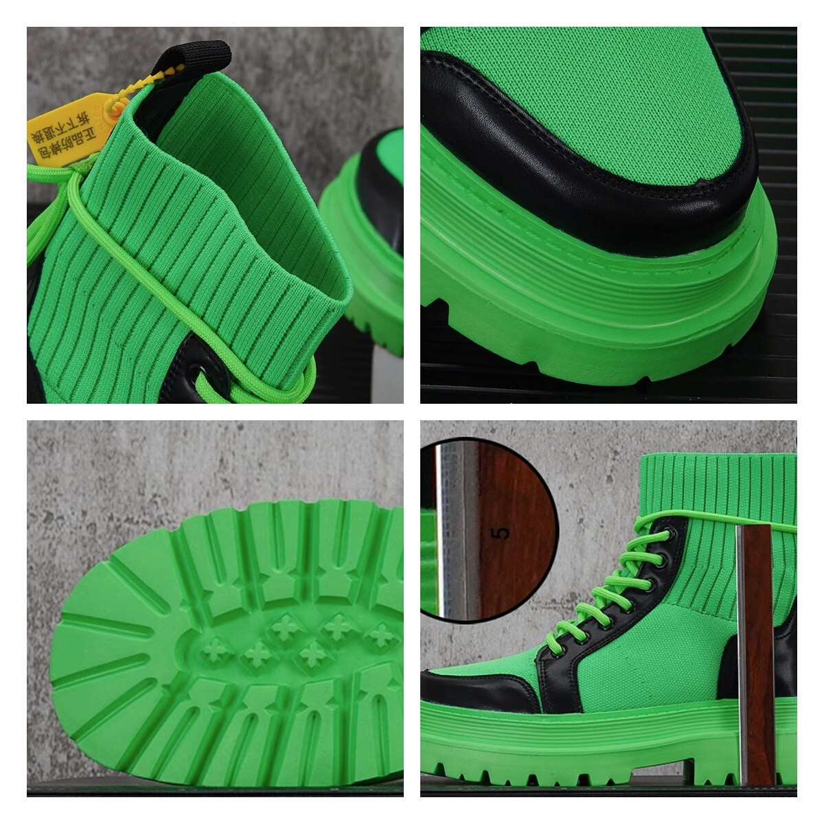 Street Style Thick Sole Man Fashion Sock For Men Breathable Height Increased High Top Male Platform Boots Green Black