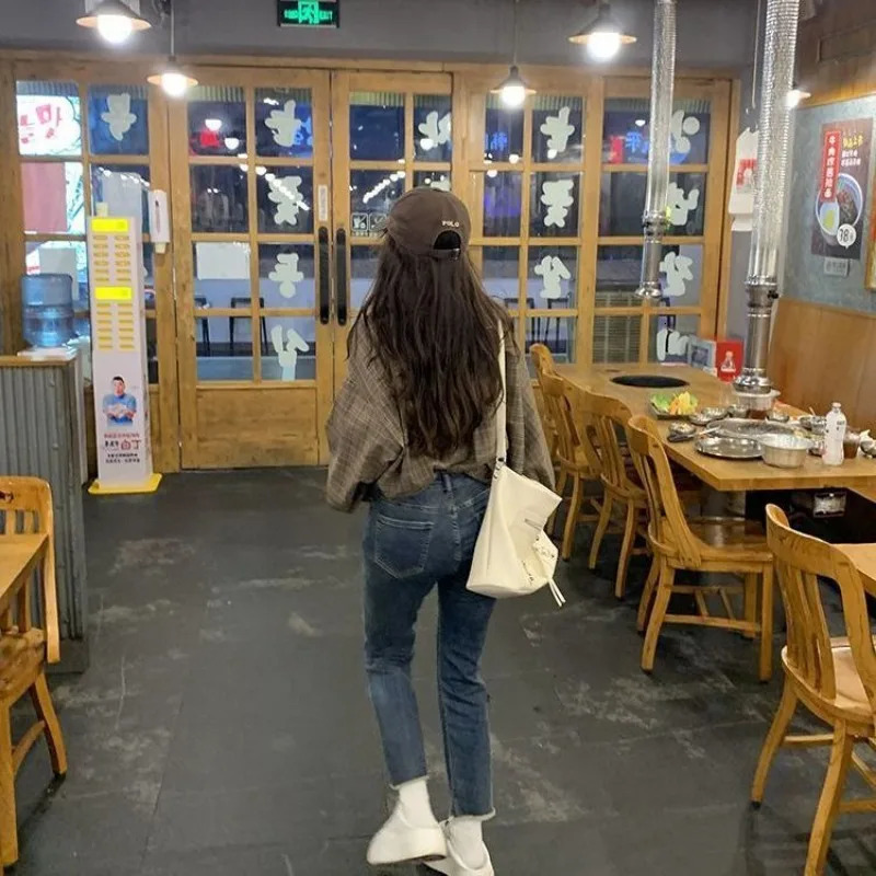 QWEEK retro casual oversized womens plain weave Korean style basic comfortable shirt prefabricated long sleeved clothing Harajuku autumn 241115