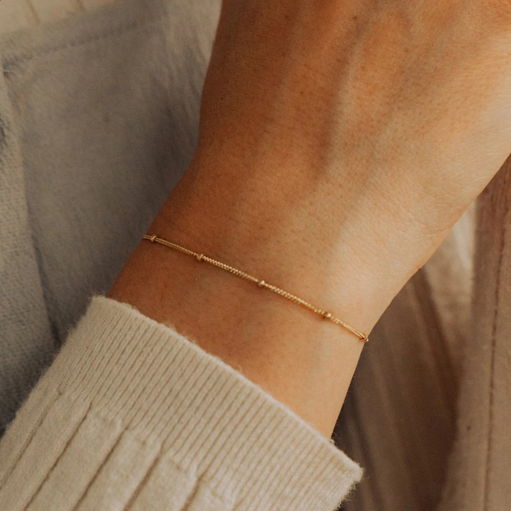 Simple Female Ball Chain Bracelet Jewelry Layered Thin Beads For Women Leg 316L Stainless Steel 241116