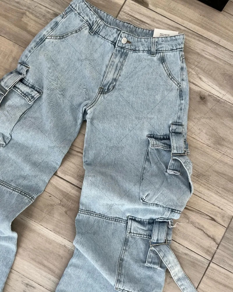Y2K Harajuku Retro Washed Oversized Jeans Punk Multipocket Personality Straight Casual Trouser Versatile Trendy Clothing 241115