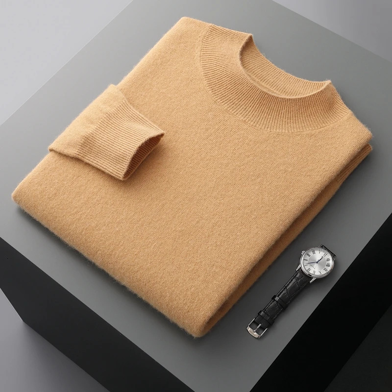 100% pure cashmere sweater mens semi high neck solid color floral fashion knitted underwear autumn and winter long sleeved 241115