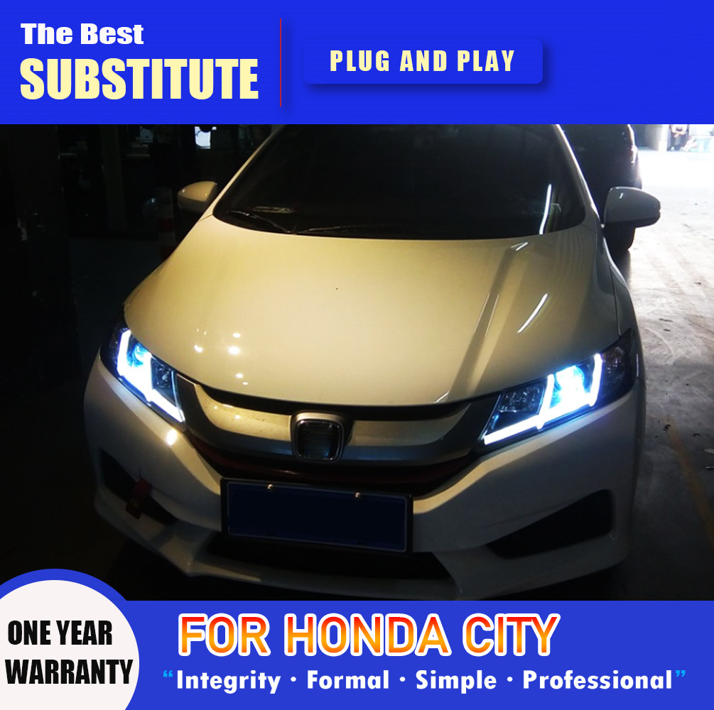 Car Styling for Honda City 20 15-20 19 Head Lamp Upgrade Double U DRL Projector LED Lens Signal Lamp Head light Assembly