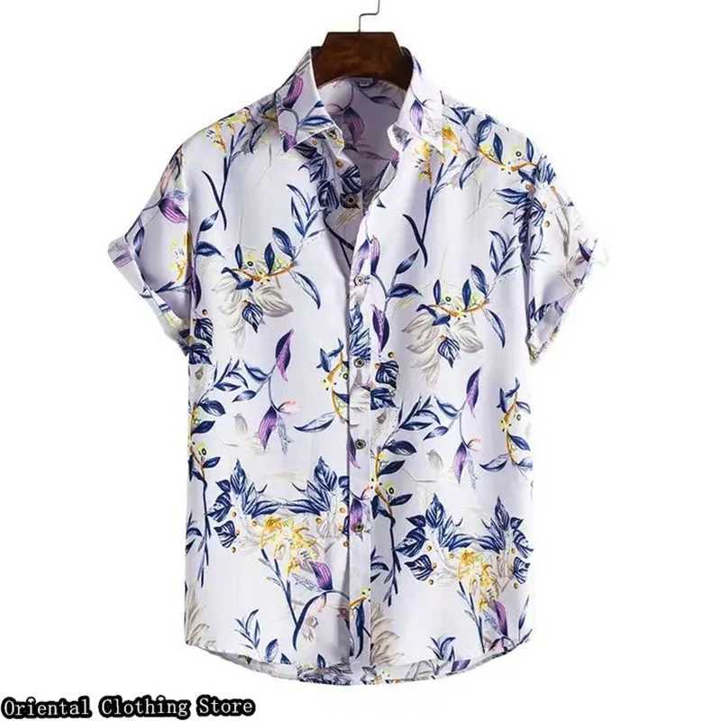 Men's Casual Shirts Hawaiian short-sleeved mens summer shirt 3D printed flower outdoor vacation casual clothing comfortable and breathable 240416