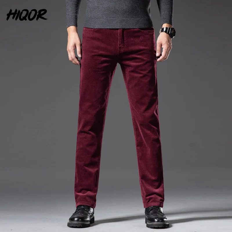 HIQOR Mens Winter Wool Warm Corduroy Pants Casual Bag Cotton Business Straight Work Clothes 241115
