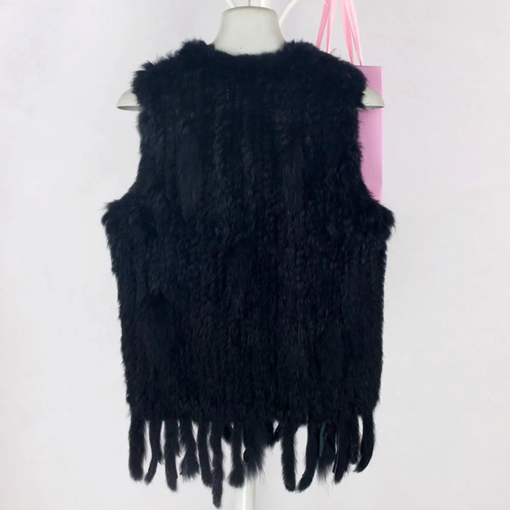 Wholesale Women Genuine Rabbit Fur Vest Fashion Tassels Knitted Waistcoat Winter Lady Warm Natural Sleeveless Coat 241108