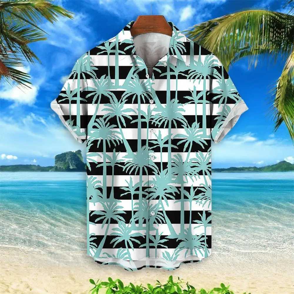 Men's Casual Shirts Coconut Tree Hawaiian Shirt Party Summer Mens Clothing Top Tshirt For Men Short Sleeved Fashion 240416