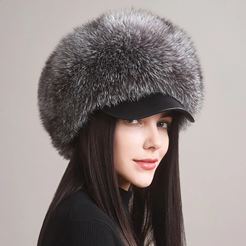 2024 Fashion Earflap Hat Winter Womens Real Fur Hats Headgear Russian Girls Beanies Cap 241116