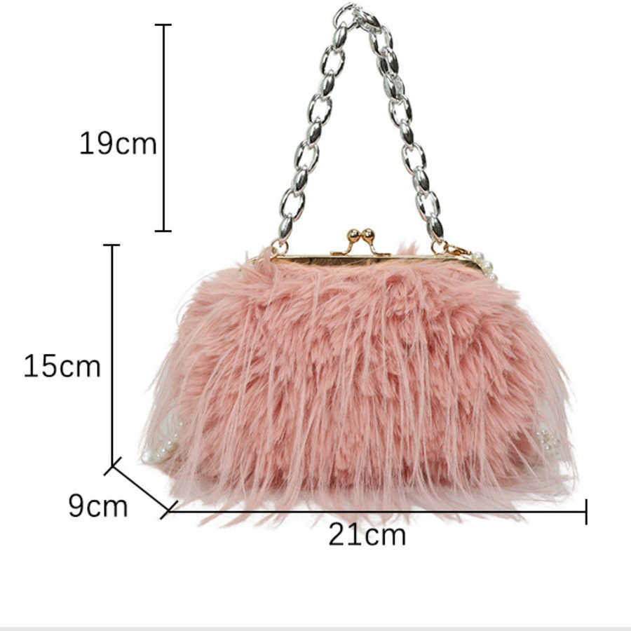 Plush WoMens Shoulder Bag Tassel Pearl Chain Single Crossbody Bag Fairy Clip Buckle Tote Bag Dinner Bag 241104