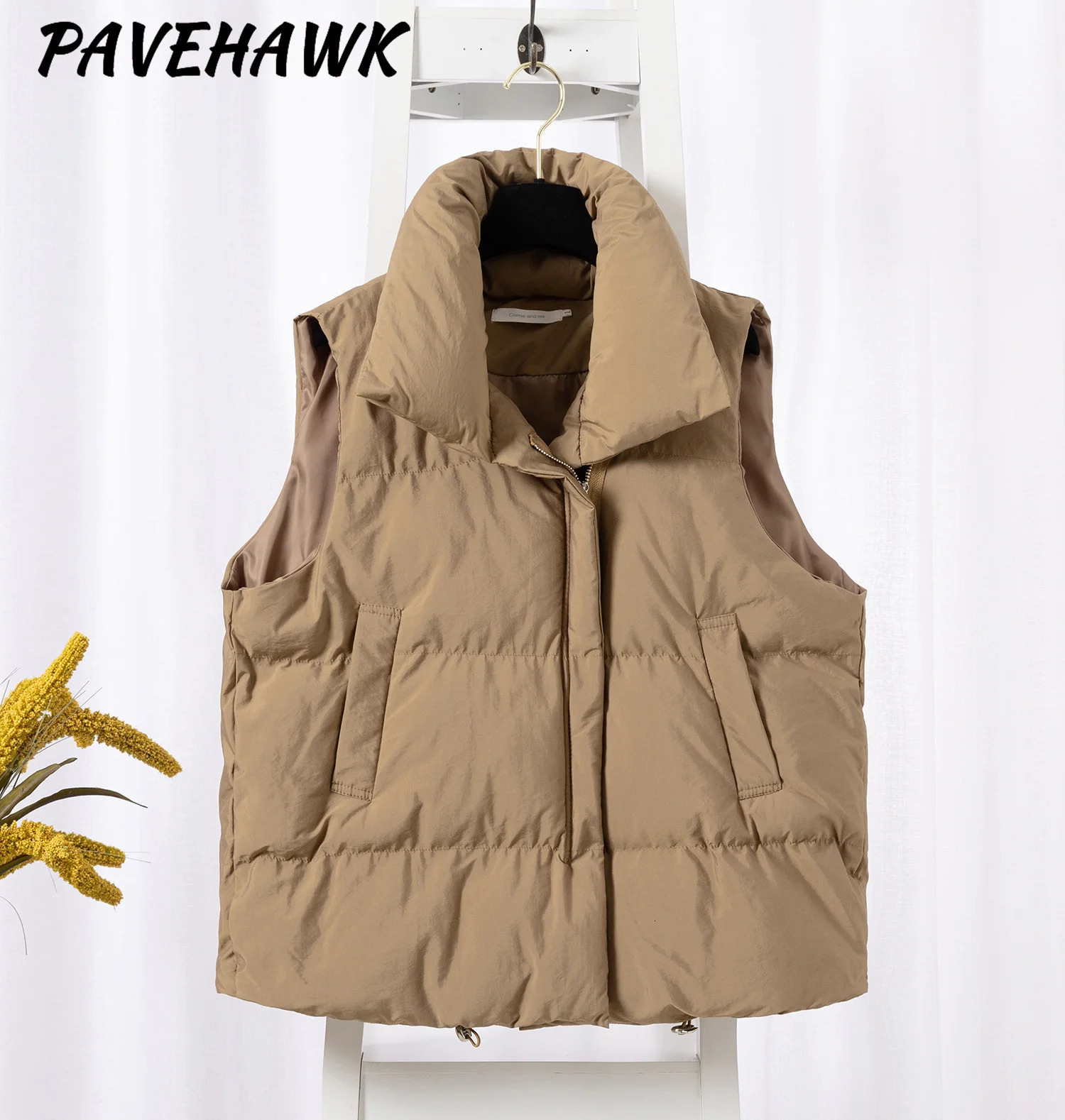 Womens standing collar sleeveless vest thick autumn and winter casual streetwear loose jacket windproof short waist coat 241111