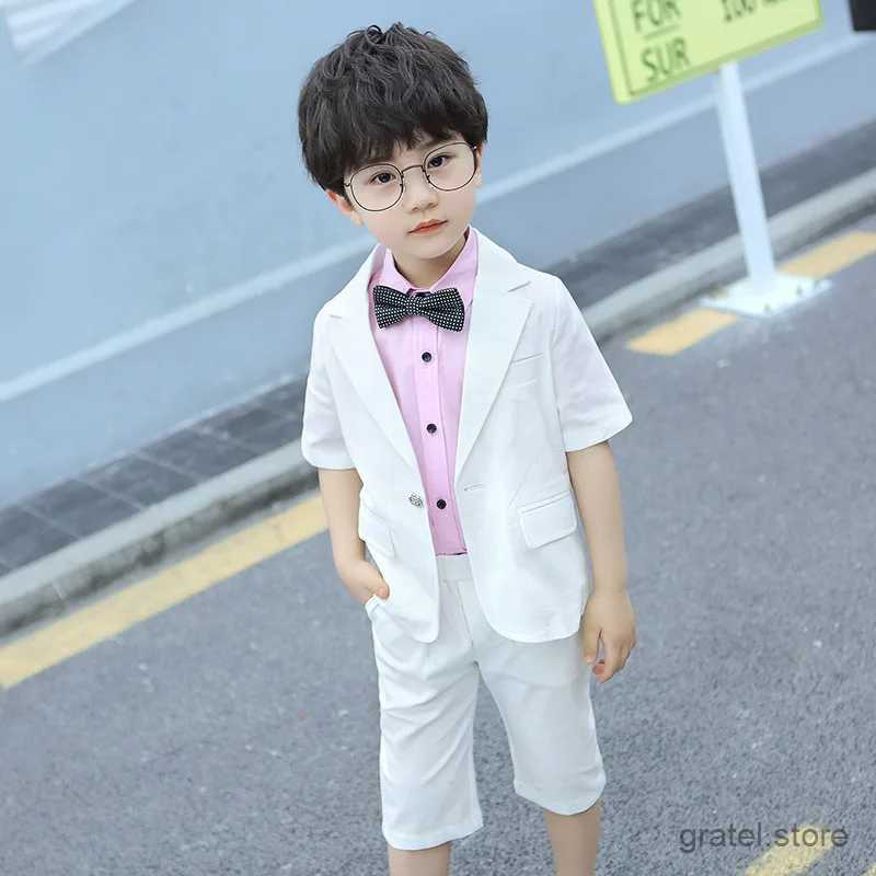 Suits Wedding Suit For Boys Kids Formal Set Summer 2pcs Short Sleeve Blazer+Shorts Children Wedding Birthday Prom Gift Clothing Set
