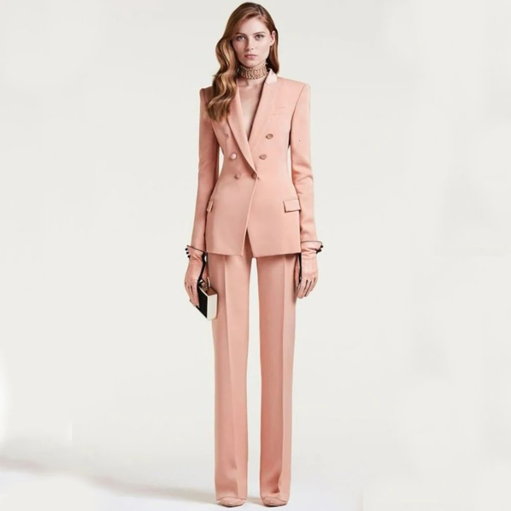 Double Breasted Set Woman 2 Pieces Pants and Top Shawl Collar Fashion Temperament Womens Suit Traf Elegant Suits for Women Sets 241115