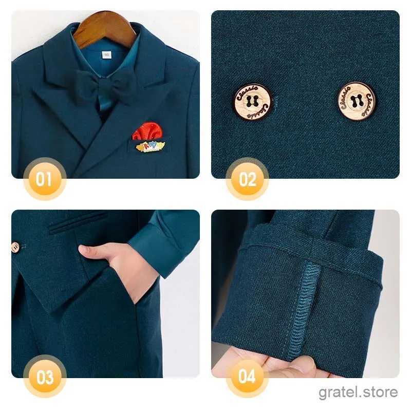 Suits Kids Photograph Suit Flower Boys Formal Wedding Party Performance Dance Tuxedo Wear Children Dark Green Luxurious Birthday Dress