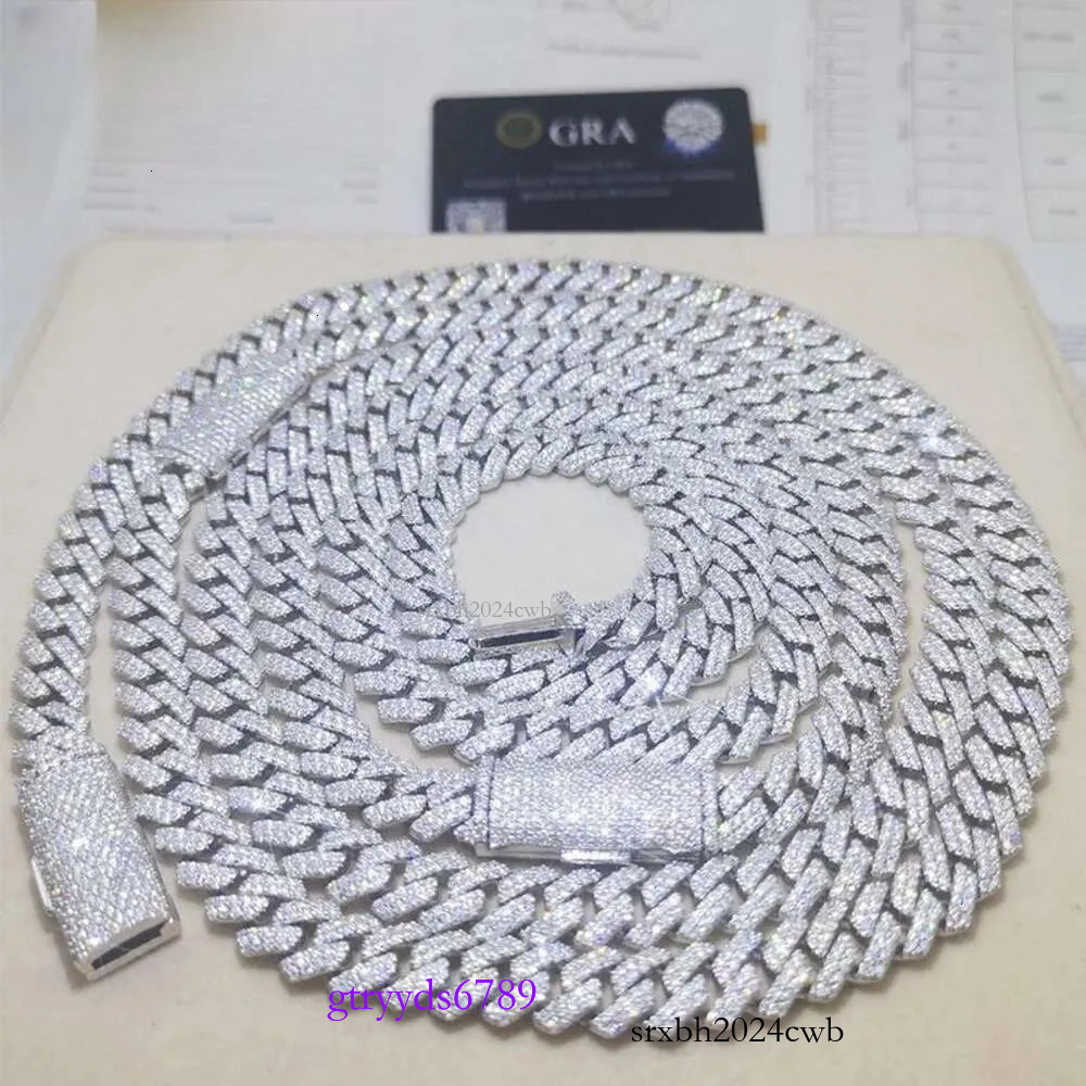 fashion Moissanite dias bracelet pass dia hip hop jewelry vvs stone Shiny 2row womens 14mm sterg sier necklace