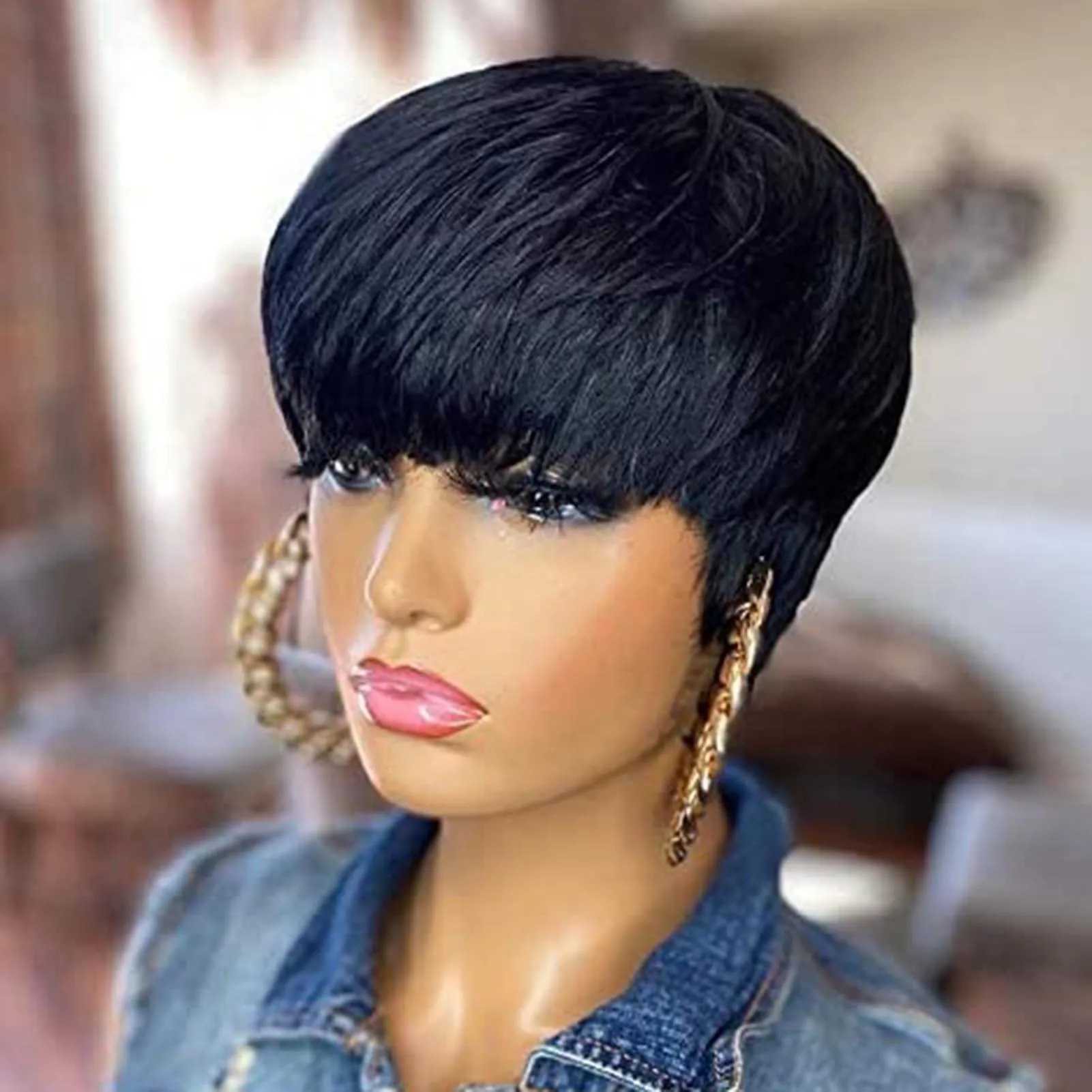 10 inch female black short wig synthetic natural fake hair to replace womens daily hairstyle W241116