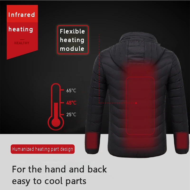 Men Parkas Winter Warm Usb Heating Jacket Outdoor Coats Smart Cotton Hooded Jackets Waterproof Heated Male Clothing 241115