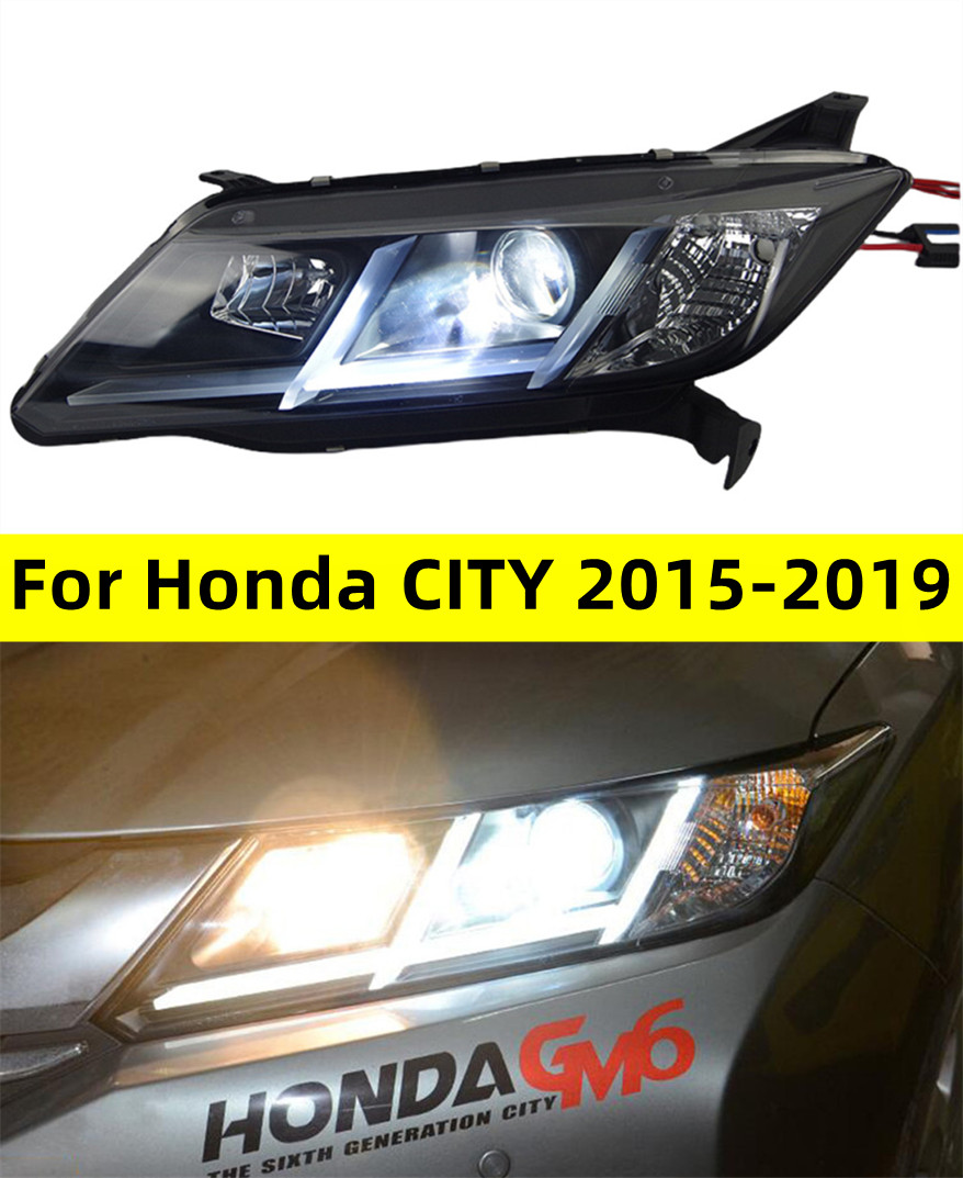 Car Styling for Honda City 20 15-20 19 Head Lamp Upgrade Double U DRL Projector LED Lens Signal Lamp Head light Assembly