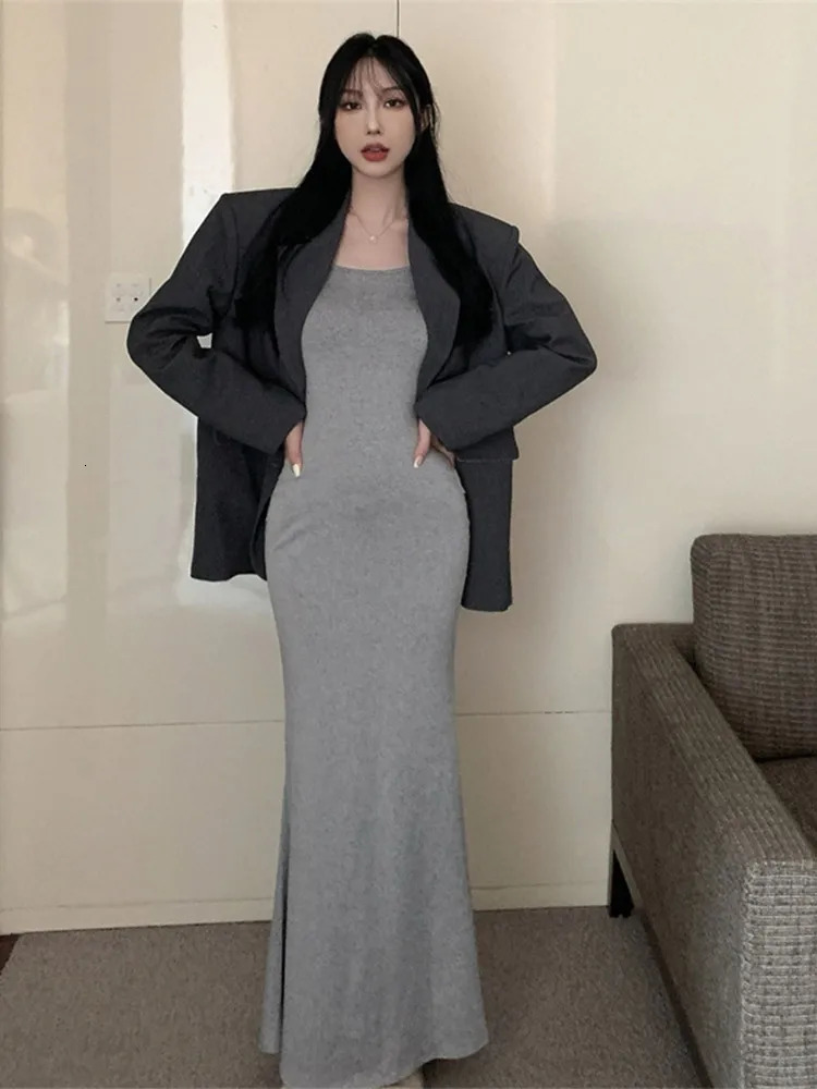 England Oneck Hip Package Woman Dress Trumpet Slim Long Sleeve Elegant Clothes 2024 Solid Summer Female Vestidos Maxi Dresses 240419