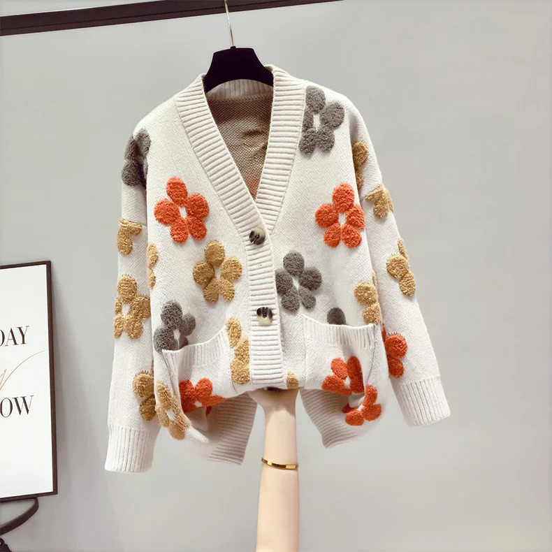 2023 spring and autumn fashion womens knitted longsleeved vneck sweater cardigan jacket women loose western style 241108