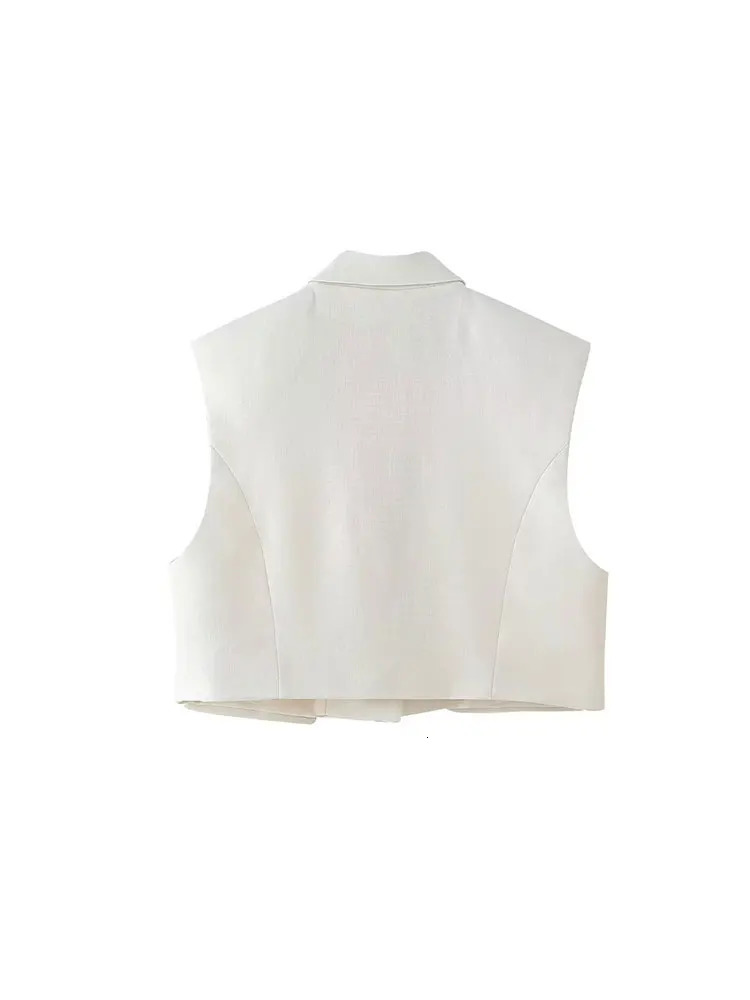 TRAF 2024 Elegant Sleeveles Blazer Vest Suits V Neck Office Tanks Female Crop Top Wide Pants Sets Y2K OL 241115