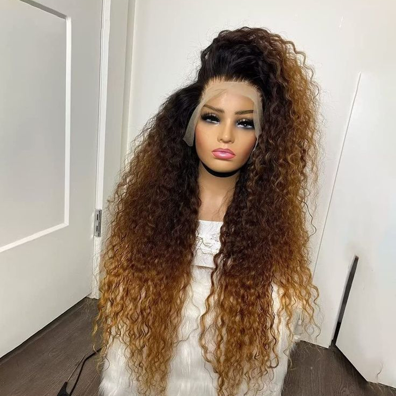 Free shipping Peruvian Glueless 200Density Full Front Human Hair for Women Pre Plucked Ombre Kinky Curly Blonde Lace Frontal Wigs Synthetic