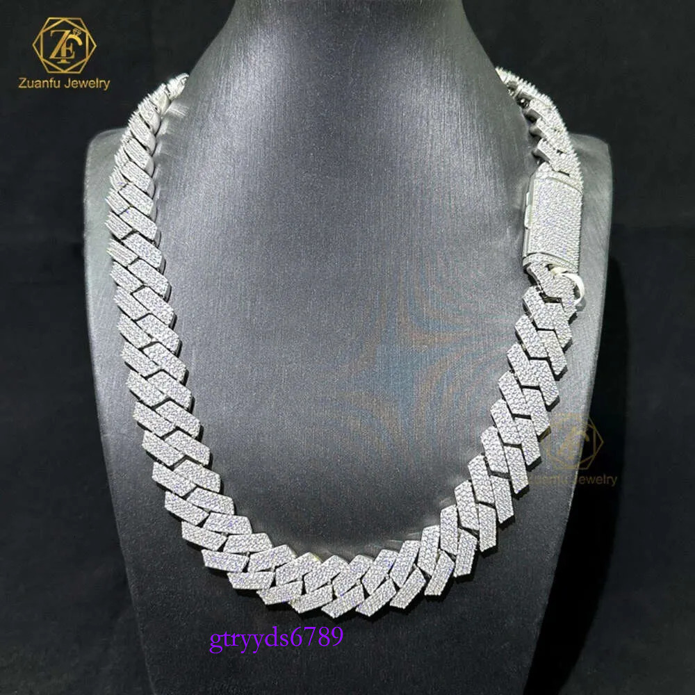 necklace moissanite chain Custom Lock Pass Sier Lab Grown Tester 8mm Three Rows Iced Out Hip Hop Vvs1 Dia Cuban k