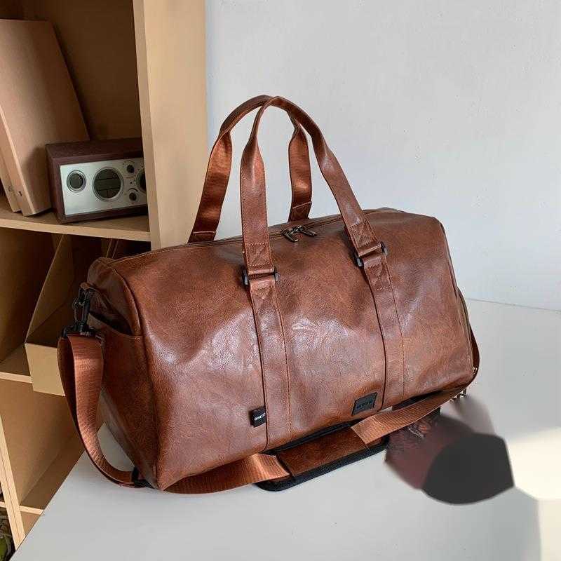 Korean Leather Mens Crossbody Fitness Bag Large Capacity Business Travel Luggage Bag Short Distance Travel Bag Womens Bag