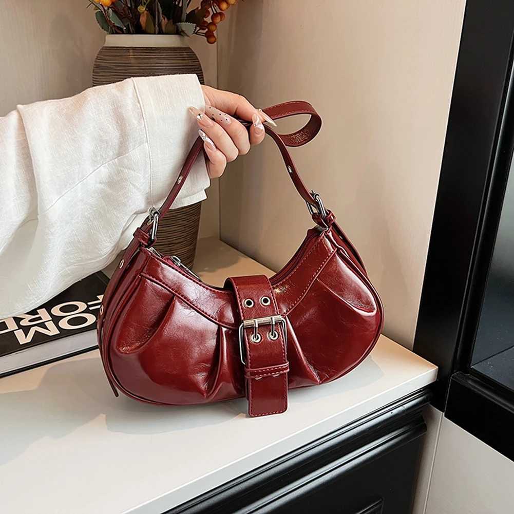 Leather Crossbody Bag Y2K for Wen Cluh Purse with Adjustable Strap Hobo Bag Buckle Underarm Purse for Travel Work Shopping Y250318