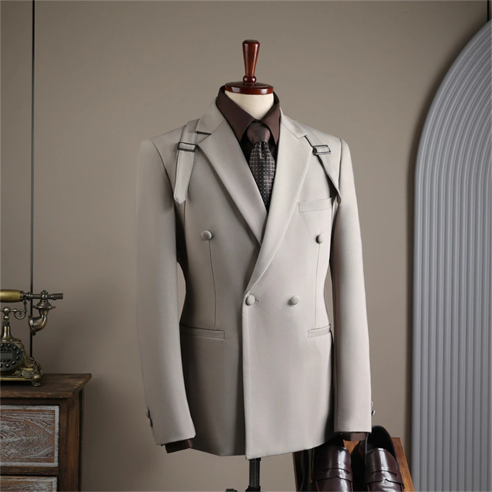 2024 Autumn est Suit Set Blazer Pants Two Pieces Outfit Double Breasted High Quality Tuxedo Formal Dresswear For Men 241115